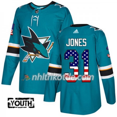 San Jose Sharks Trikot Martin Jones 31 Adidas 2017-2018 Teal USA Flag Fashion Authentic - Kinder